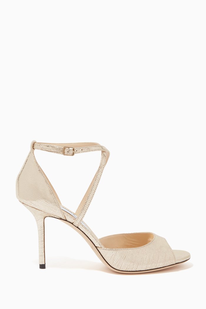 

Emsy 85 Lizard-Print Leather Sandals, Gold