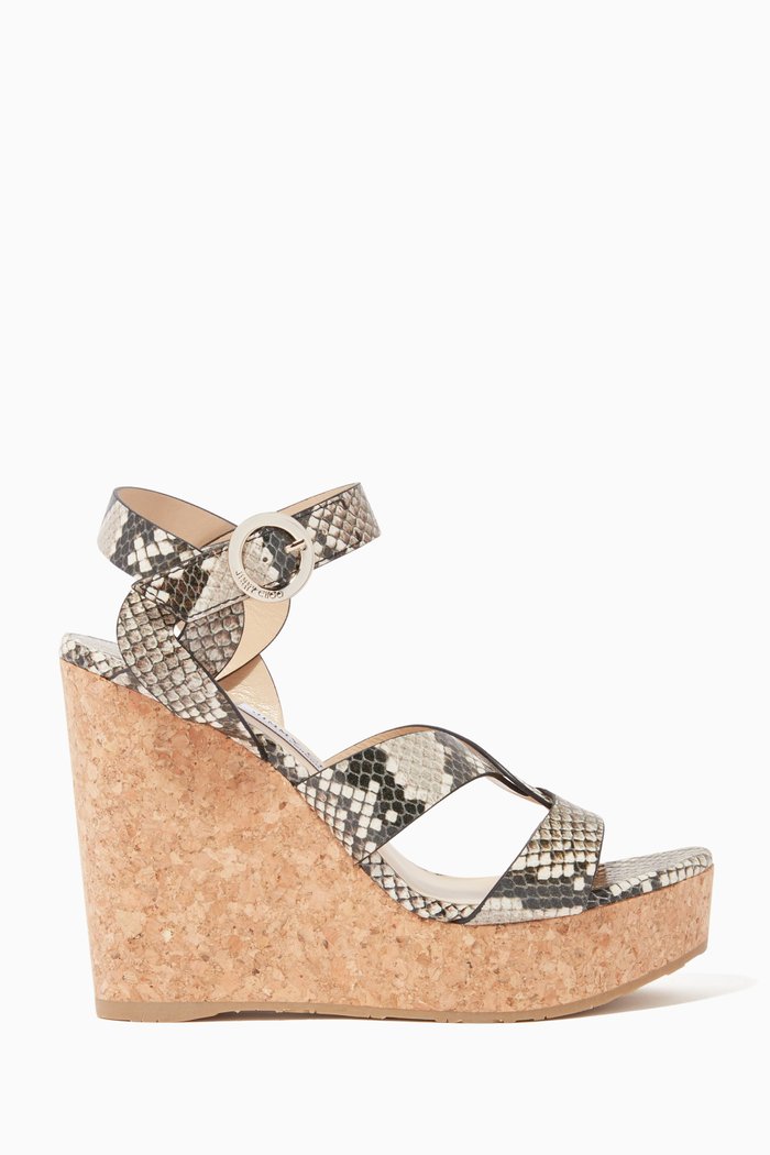 

Aleili 120 Snake-Print Leather Sandals, Neutral