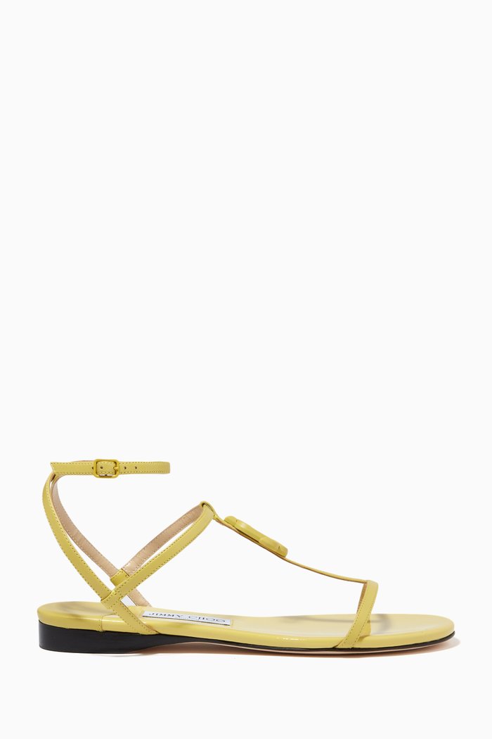 

Alodie Flat Sandals in Nappa & Patent Leather, Yellow