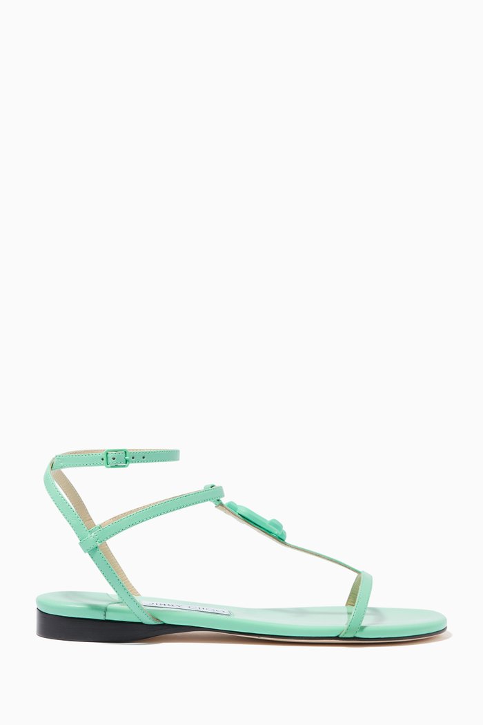 

Alodie Flat Sandals in Nappa & Patent Leather, Green