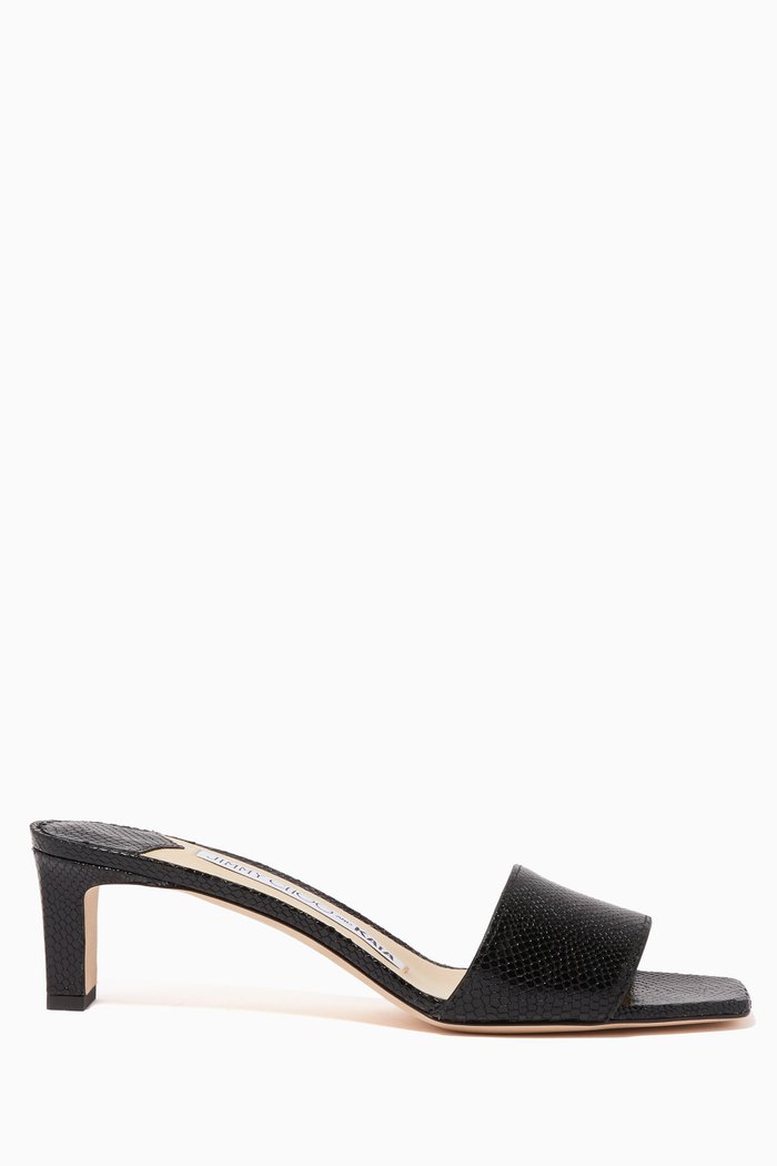 x Kaia Slide 50 Snake-Embossed Sandals, Black