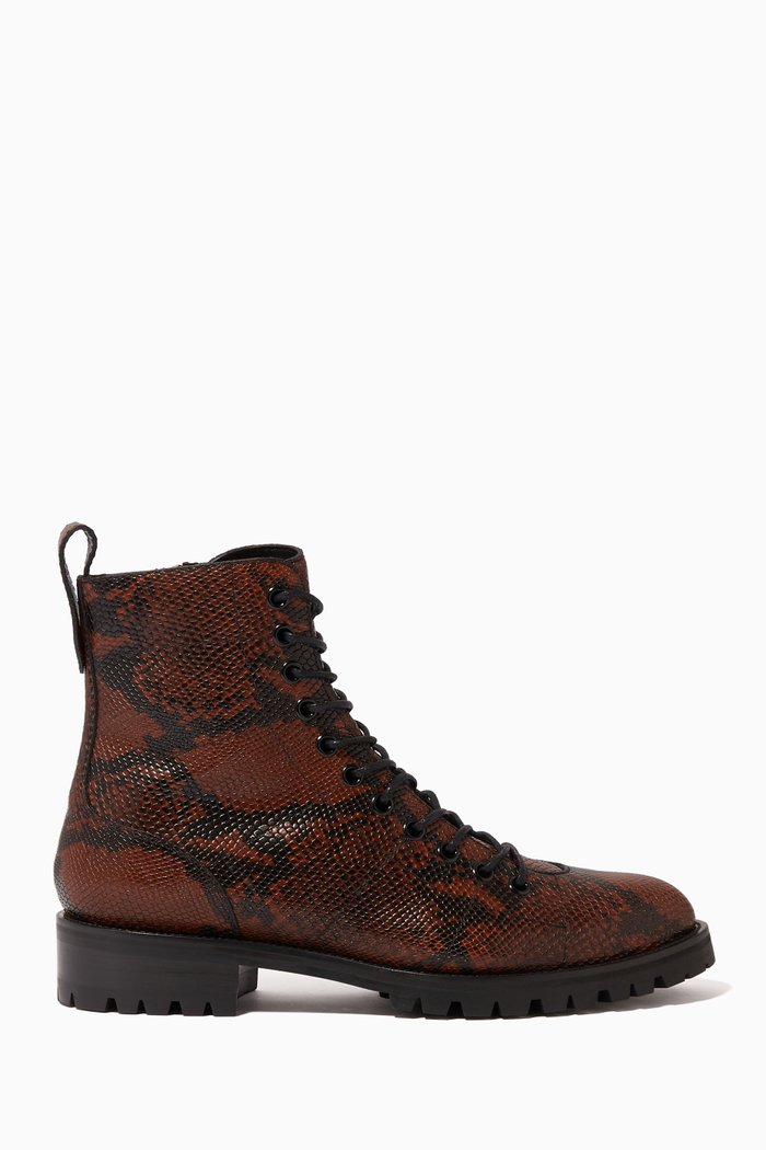 x Kaia Cruz Snake-Embossed Boots, Brown