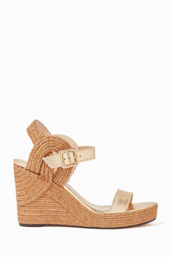 

Delphi 100 Metallic Nappa Wedge Sandals, Gold