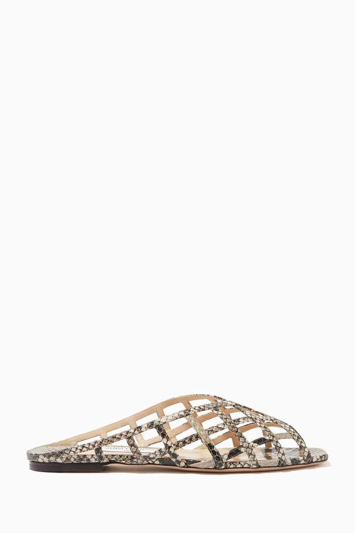 

Sai Snake-Print Leather Caged Flats, Neutral