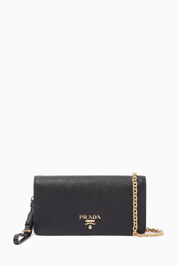

Mini Saffiano Leather Chain Wallet, Black