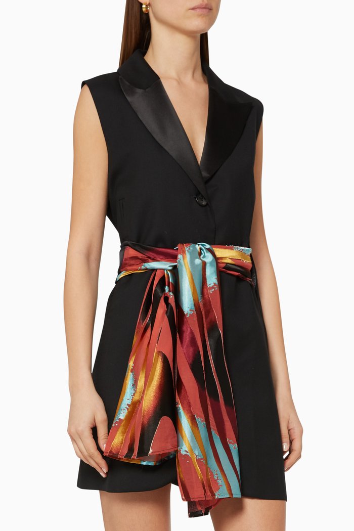 

Sleeveless Scarf Blazer Dress, Black