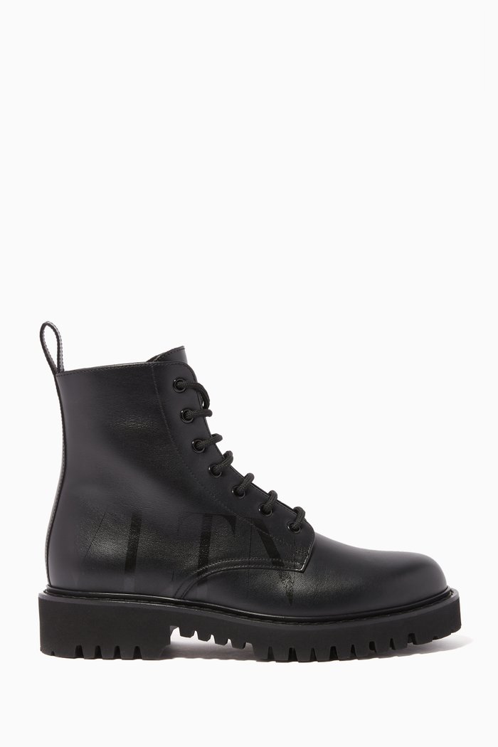 

Valentino Garavani VLTN Calfskin Combat Boots, Black