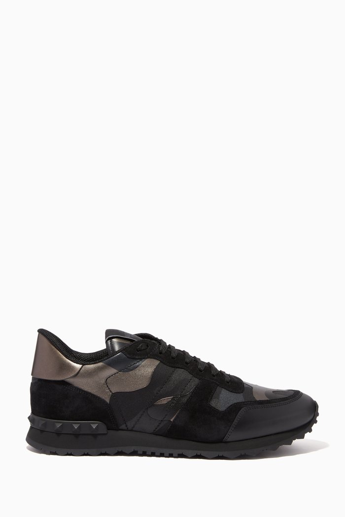 

Valentino Garavani Rockrunner Sneakers in Leather, Black