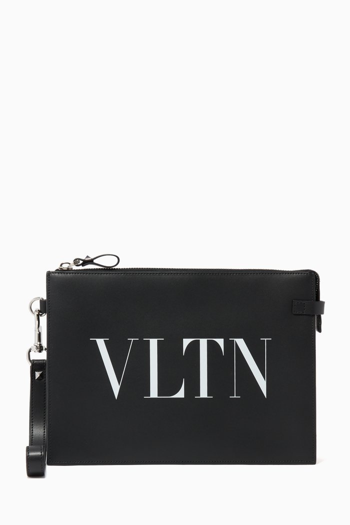 Valentino Garavani VLTN Leather Pouch, Black