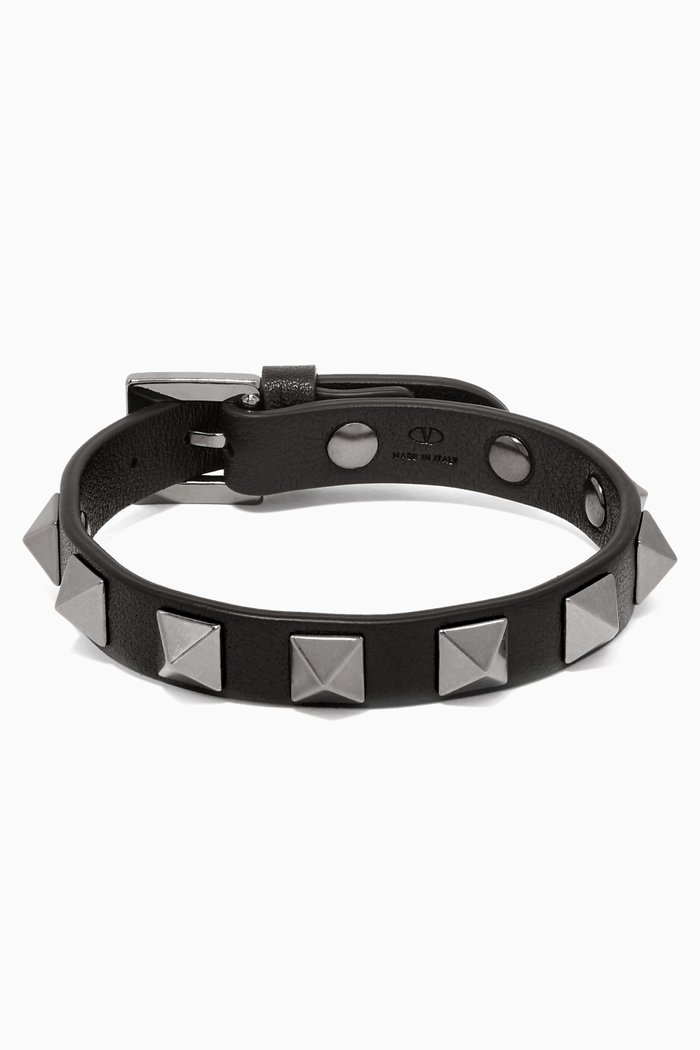 

Rockstud Leather Bracelet, Black