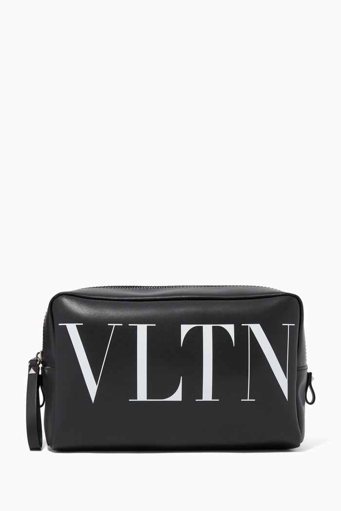 

VLTN Leather Wash Bag, Black