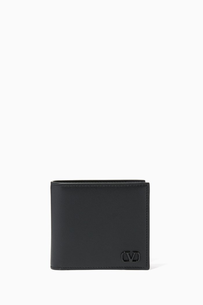

V Go Logo Leather Wallet, Black