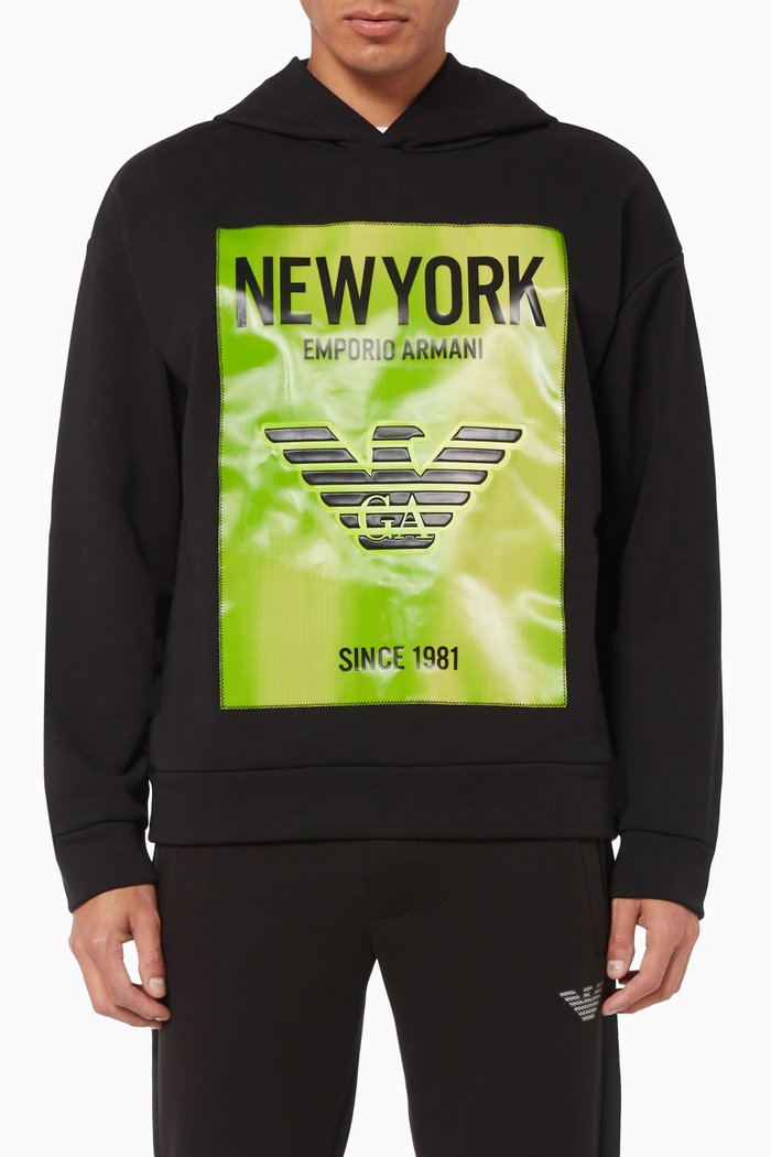 

City Holographic Logo Patch Hoodie, Black