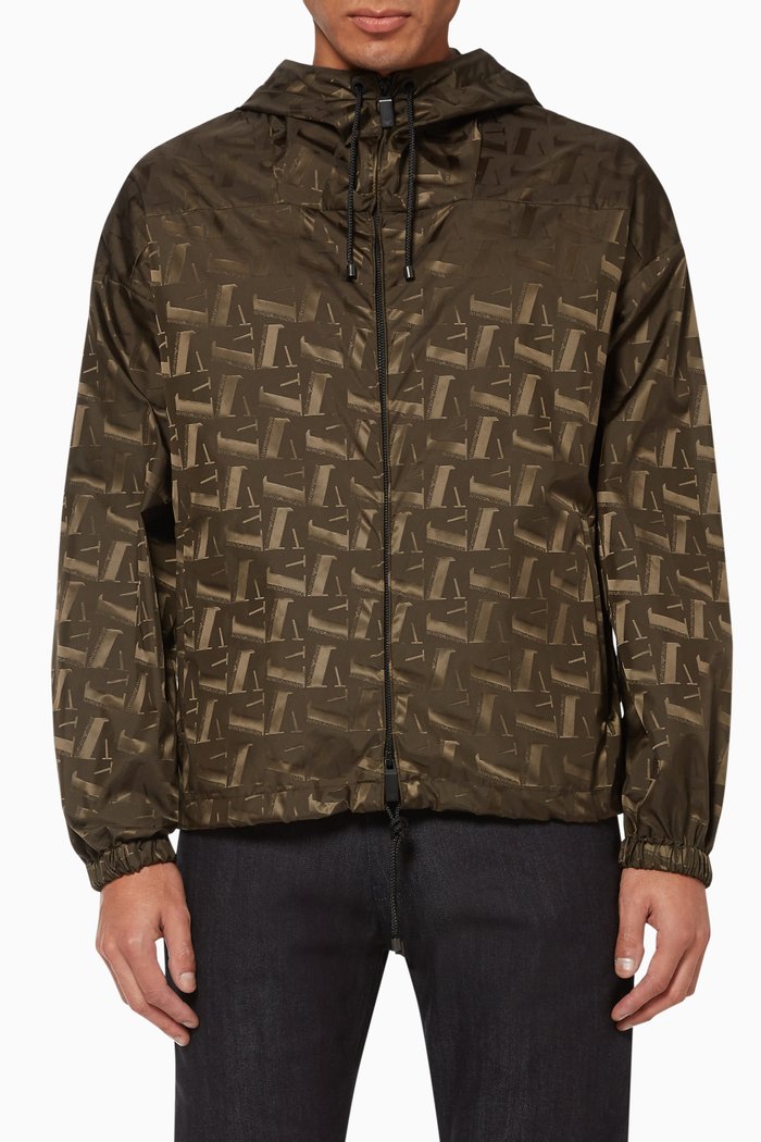 Logo Print Hooded Windbreaker, Neutral