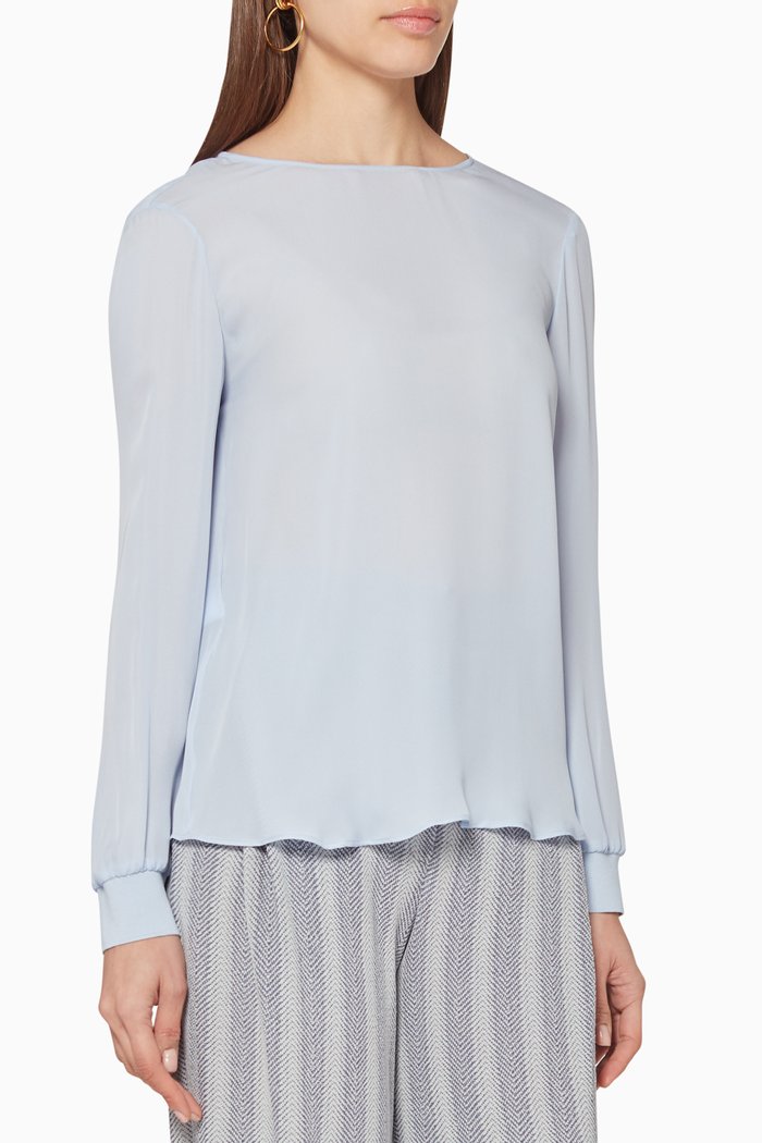 

Georgette Knitted Cuff Top, Purple