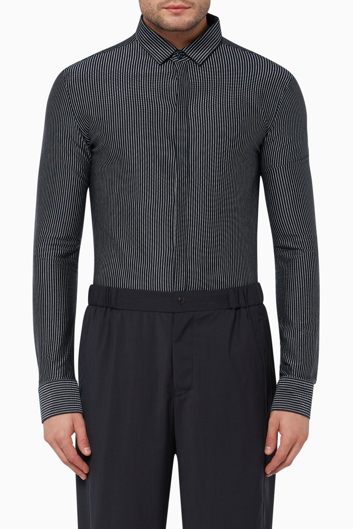 

Slim-Fit Cotton Jersey Shirt, Blue