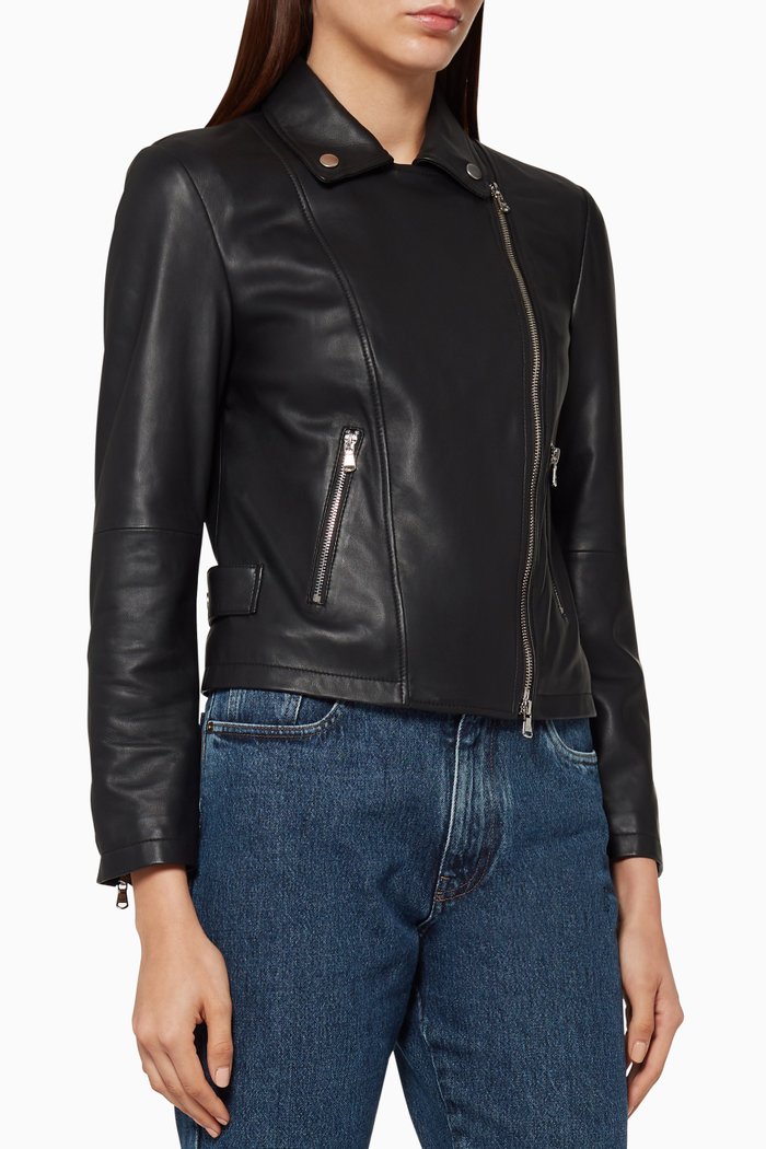 

Leather Biker Belt Jacket, Black