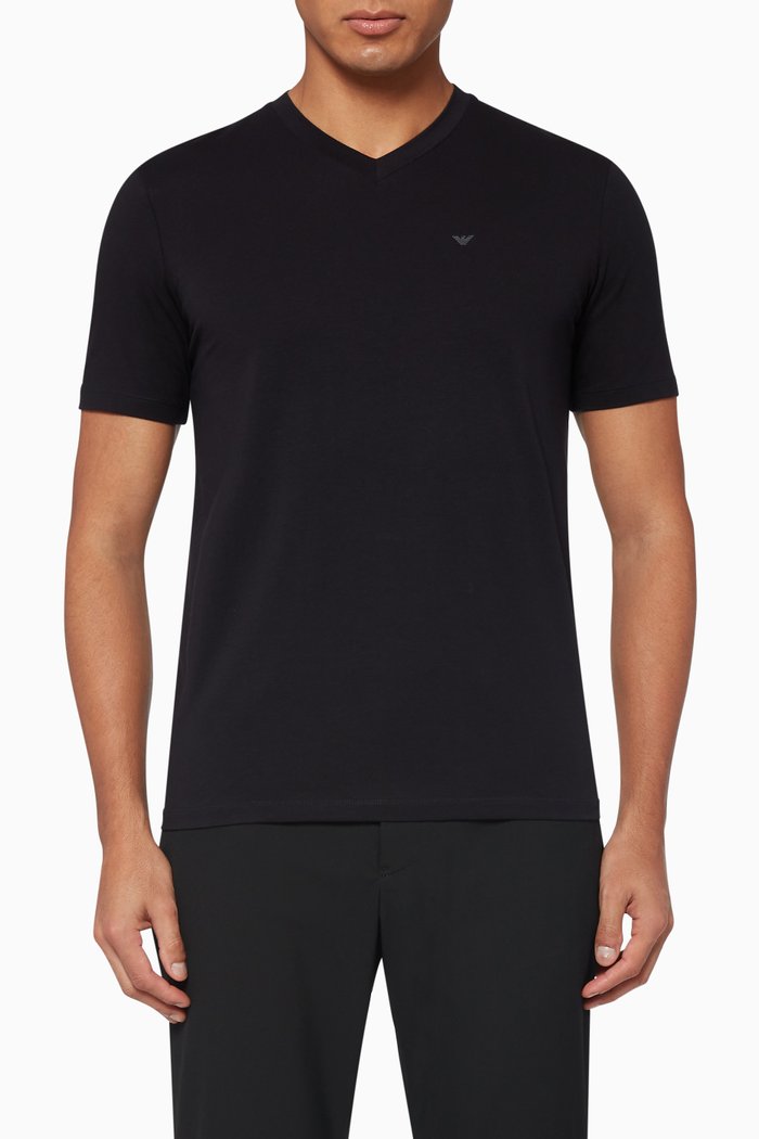 V-Neck Cotton T-Shirt, Black
