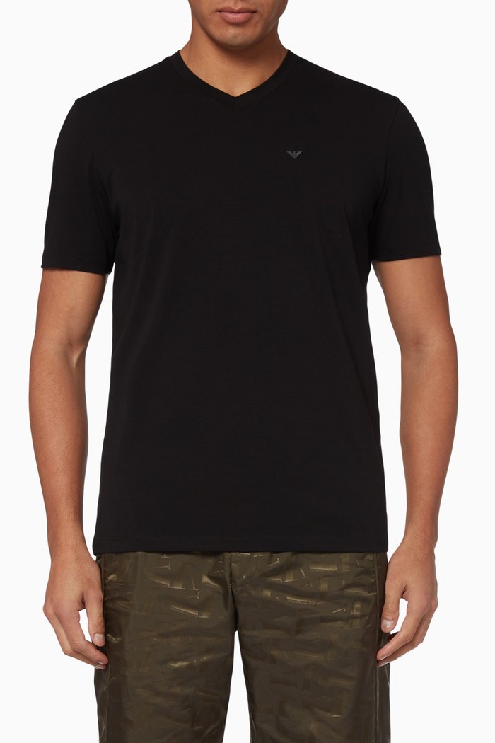 

V-Neck Cotton T-Shirt, Blue