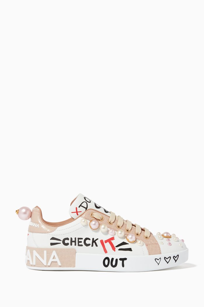 

Portofino Grafitti Leather Sneakers, Neutral
