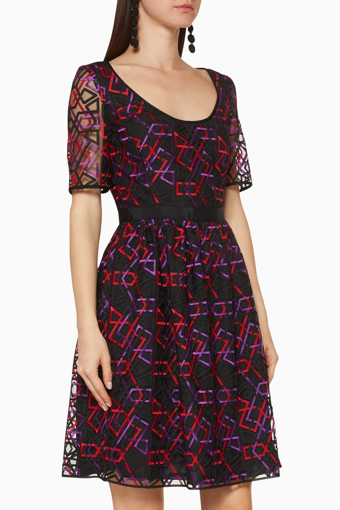 

Geometric Embroidered Tulle Dress, Multicolour