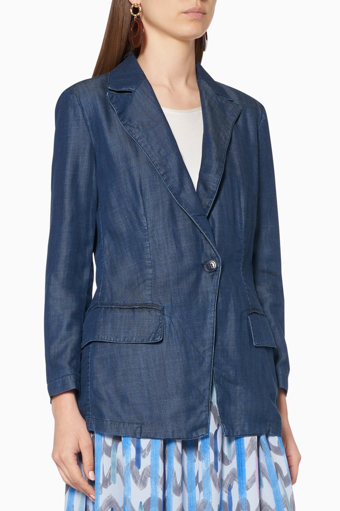 

Single-Breasted Denim Jacket, Blue