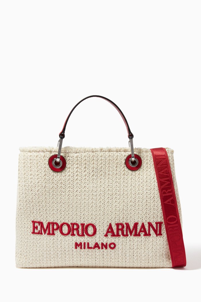 

My EA Shopper Tote Bag in Raffia, Neutral