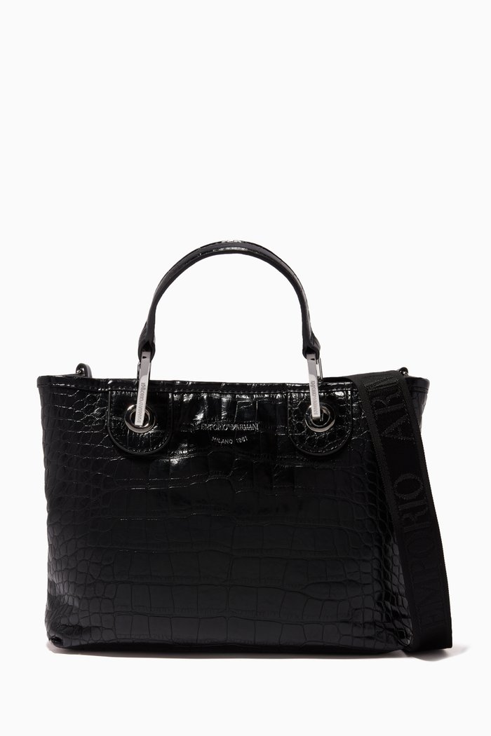 

Faux Crocodile Leather Shopping Bag, Black