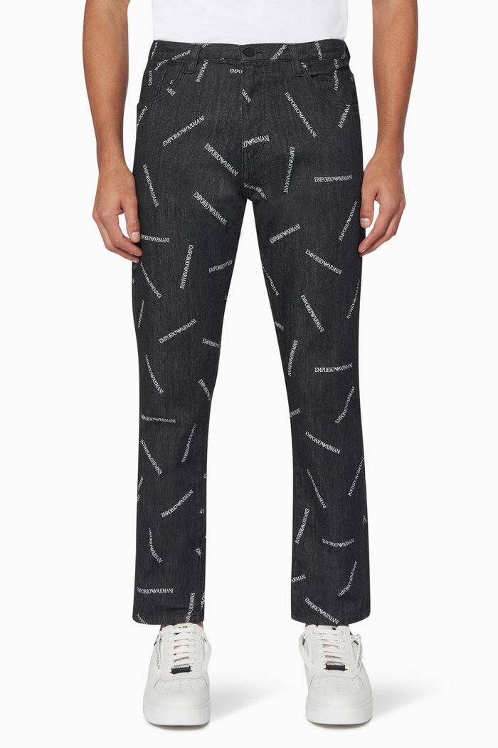 Logo Print Denim Jeans, Black