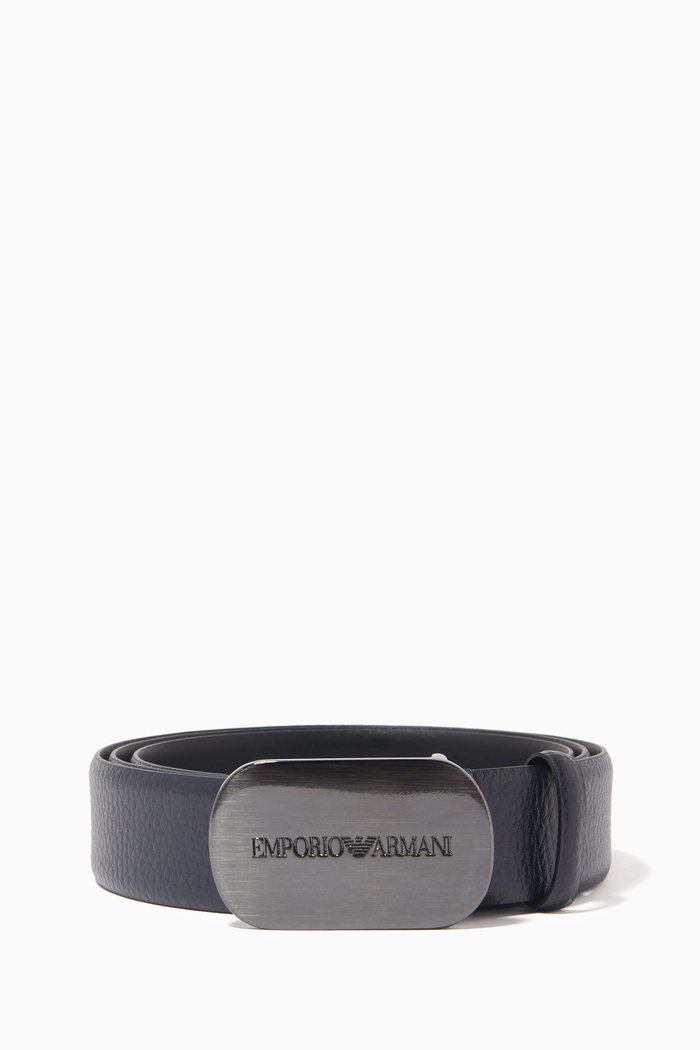 

Logo Plaque Leather Belt, Blue