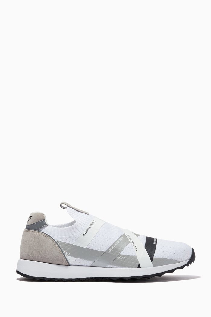 

Logo Tape Sneakers in Knit & Suede, White