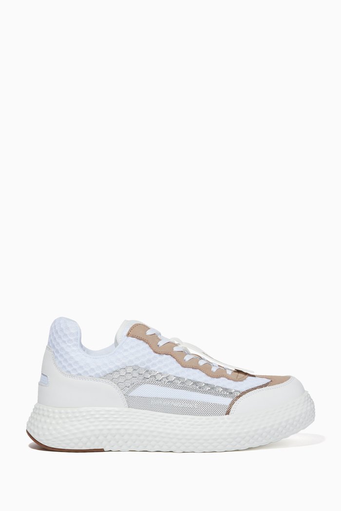 

Textured Leather & Mesh Sneakers, White