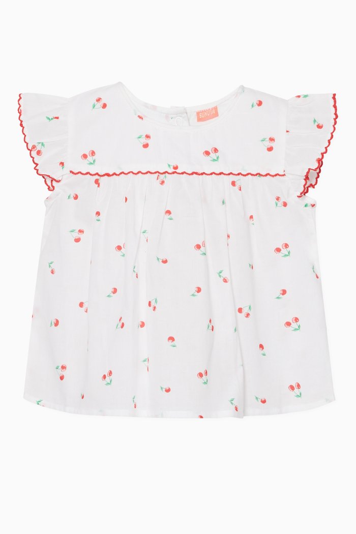 Cherry-Print Cotton Two-Piece Set, White