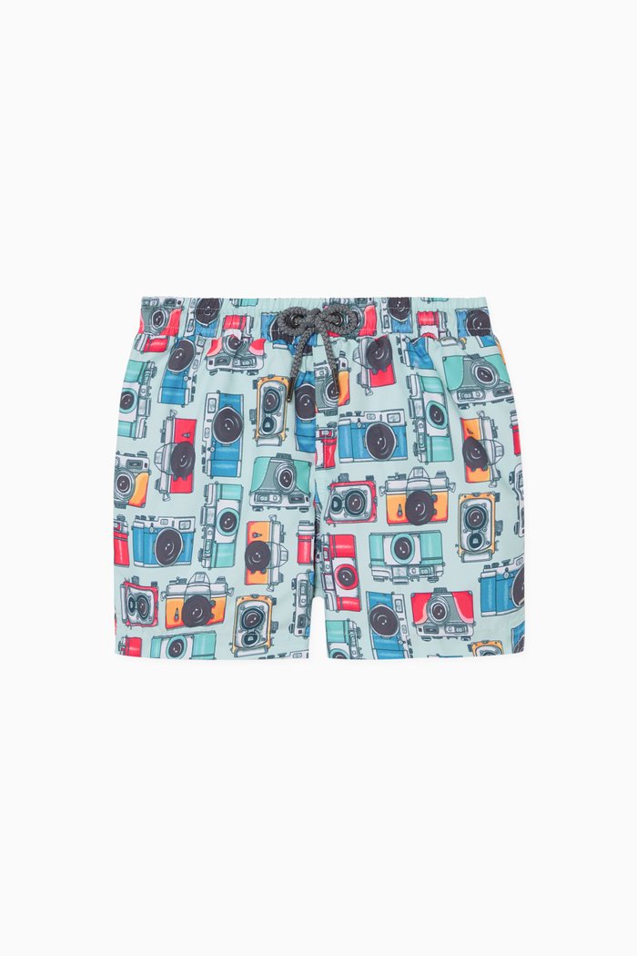 

Vintage Camera Print Swim Shorts, Multicolour