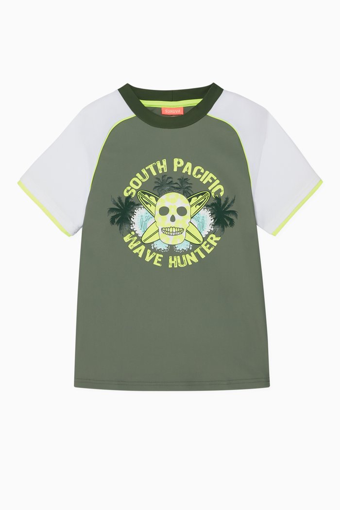 Surf Skull Print Rash Vest, Green