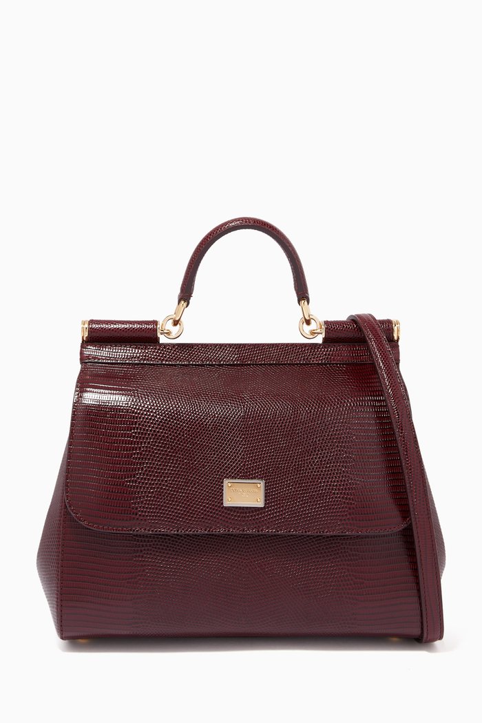 

Medium Sicily Bag in Iguana Printed Leather, Red