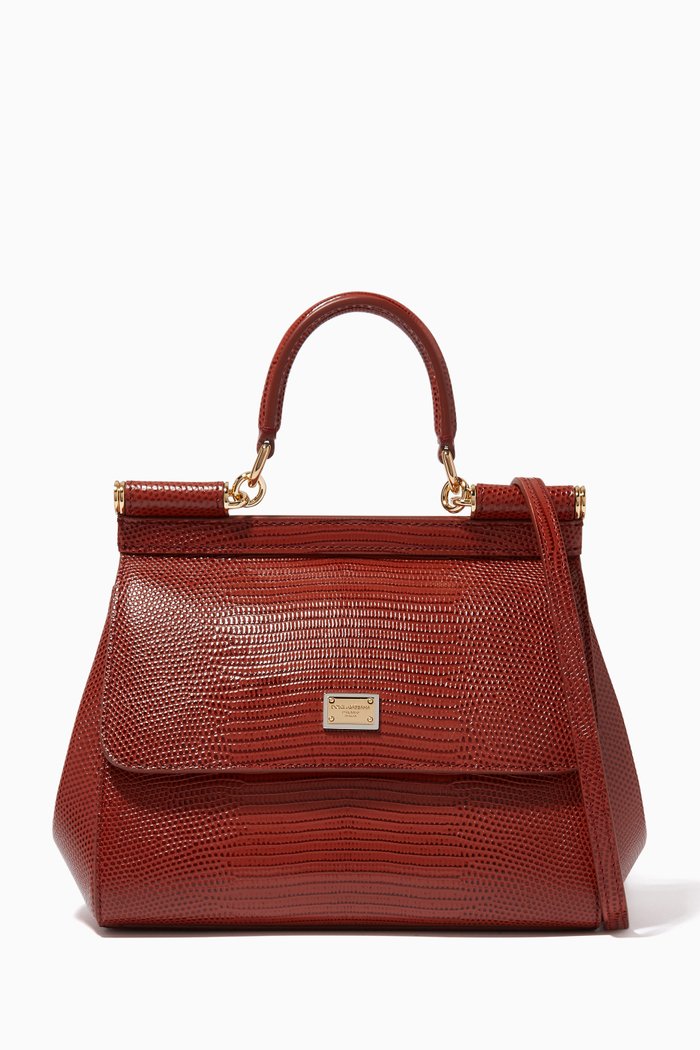 

Small Sicily Bag in Iguana Printed Leather, Neutral