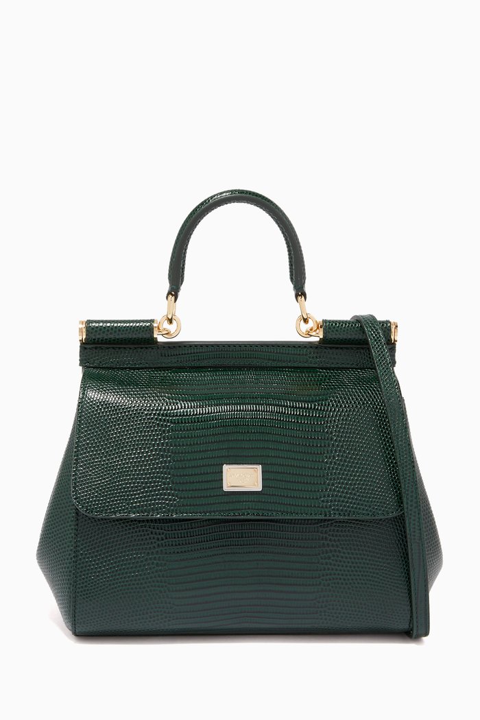 

Small Sicily Bag in Iguana Printed Leather, Green