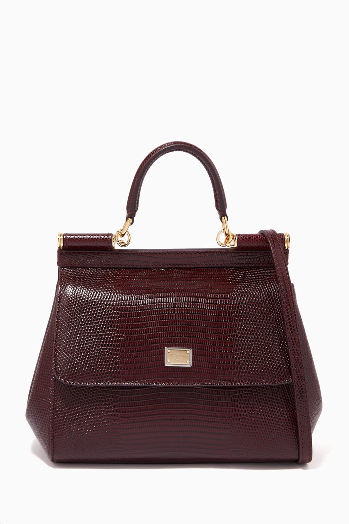 

Small Sicily Bag in Iguana Printed Leather, Red