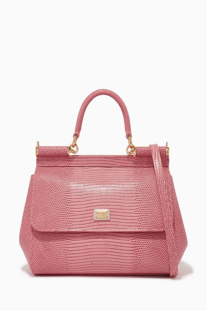 

Small Sicily Bag in Iguana Printed Leather, Pink