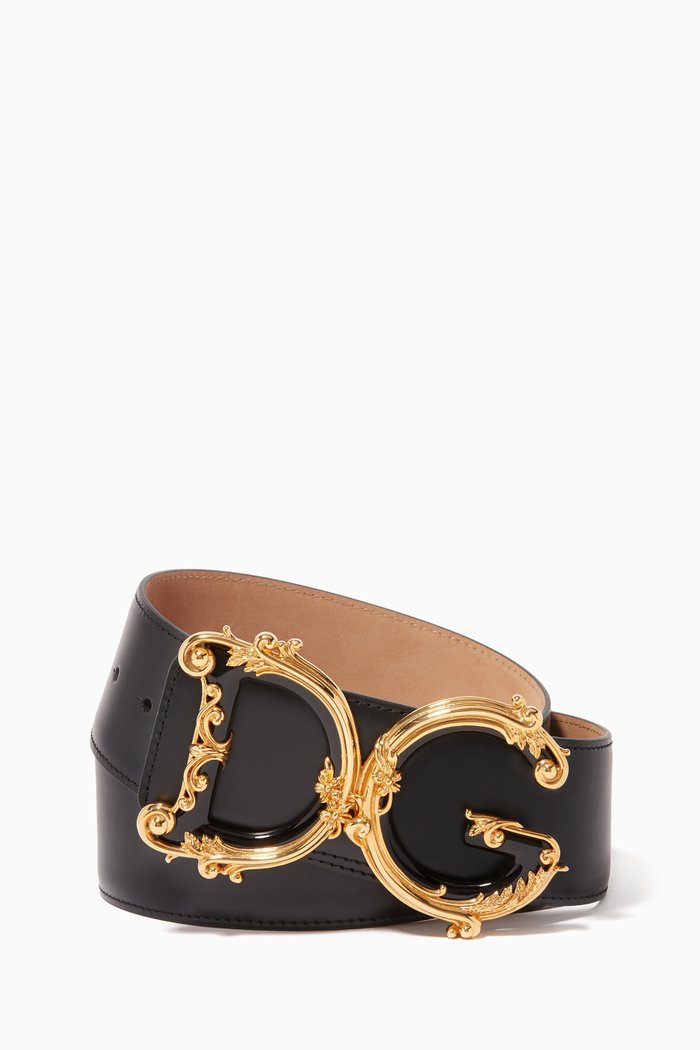 

DG Baroque Logo Leather Belt, Black