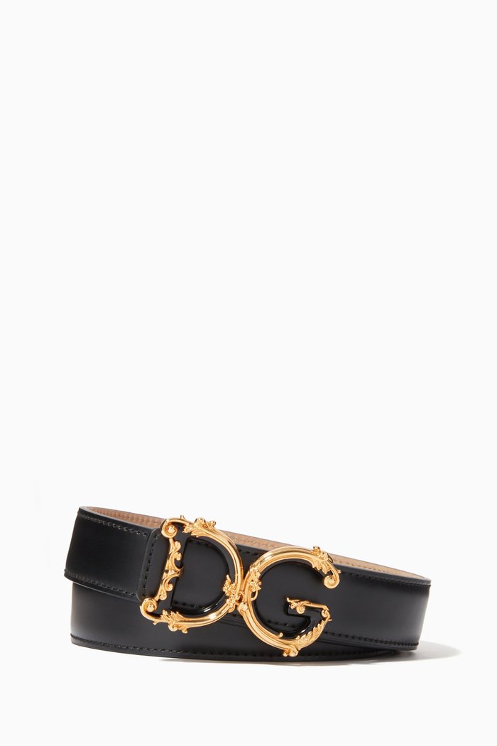 

DG Baroque Slim Leather Belt, Black