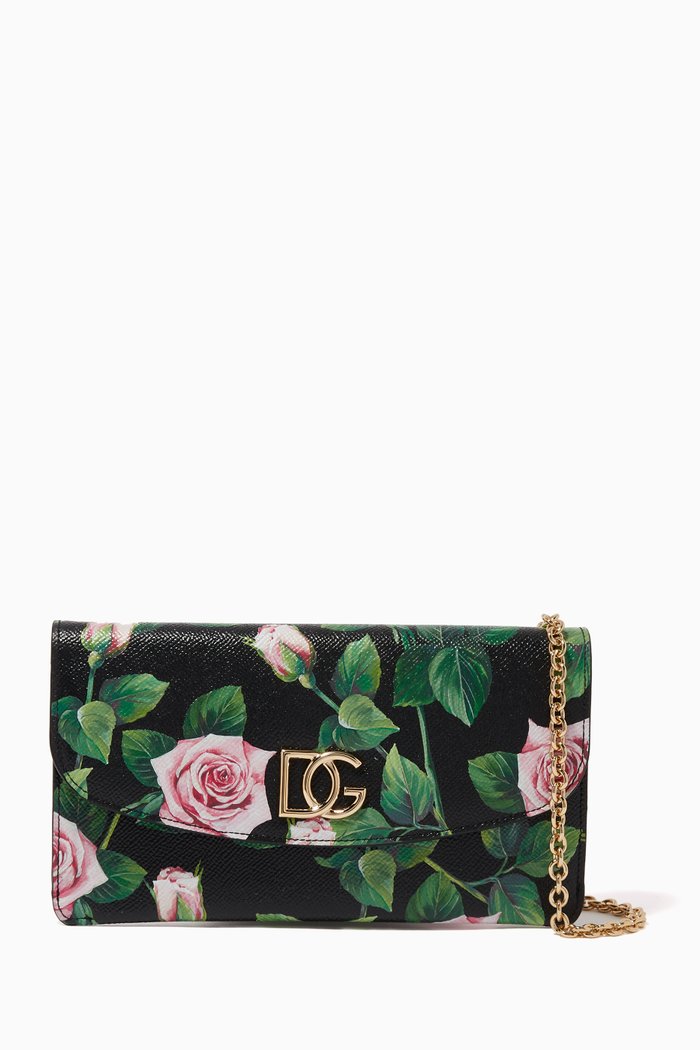 

Millennials Roses Leather Chain Wallet, Black