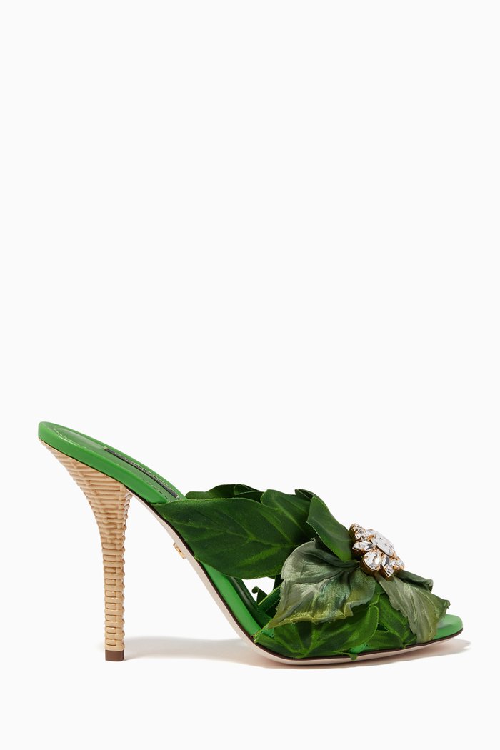 

Jungle Leaf Mules in Satin, Green