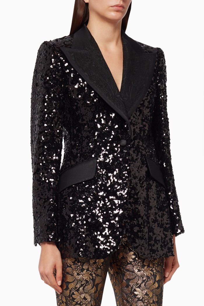 

Sequin Jacquard Lapel Blazer, Black