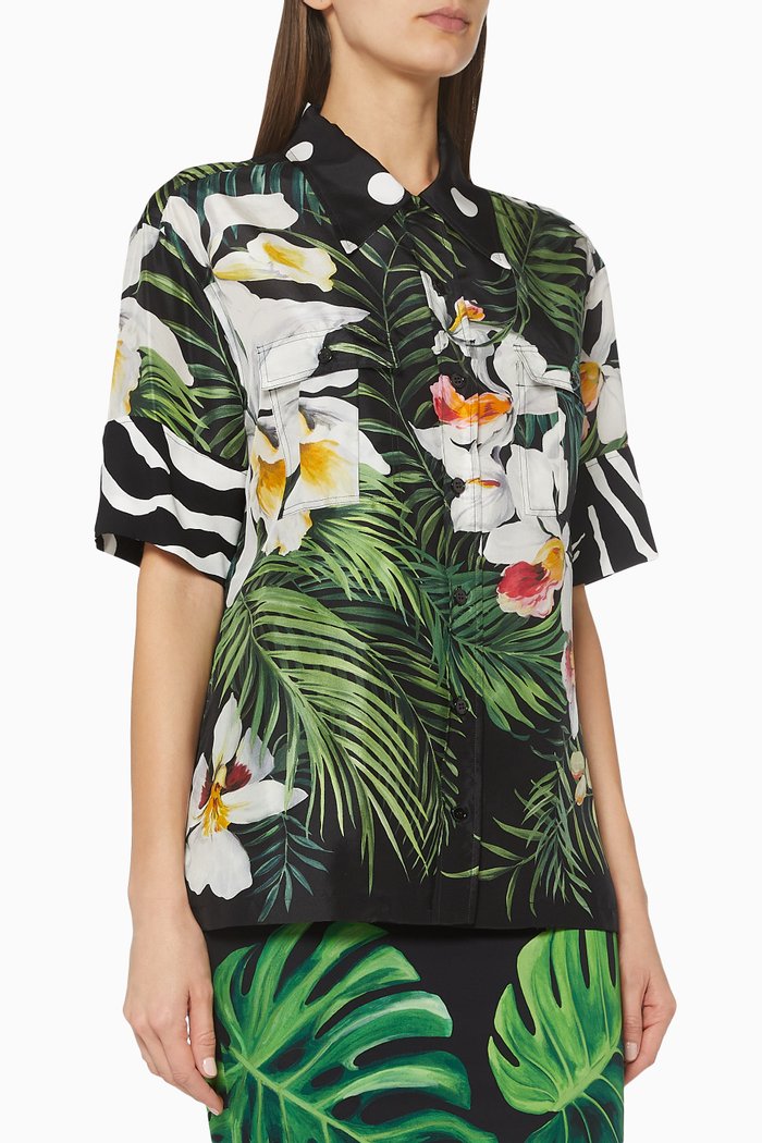 

Jungle Forest Silk Twill Oversized Shirt, Black