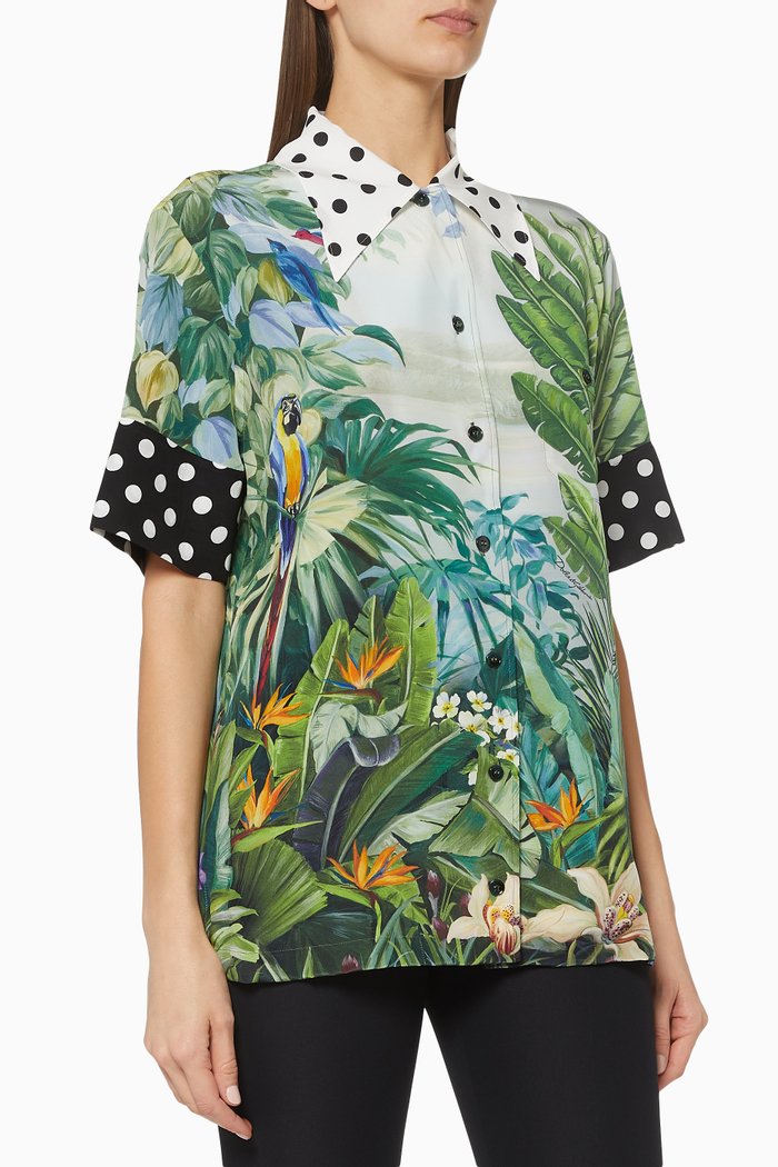 

Jungle Forest Silk Twill Oversized Shirt, Blue