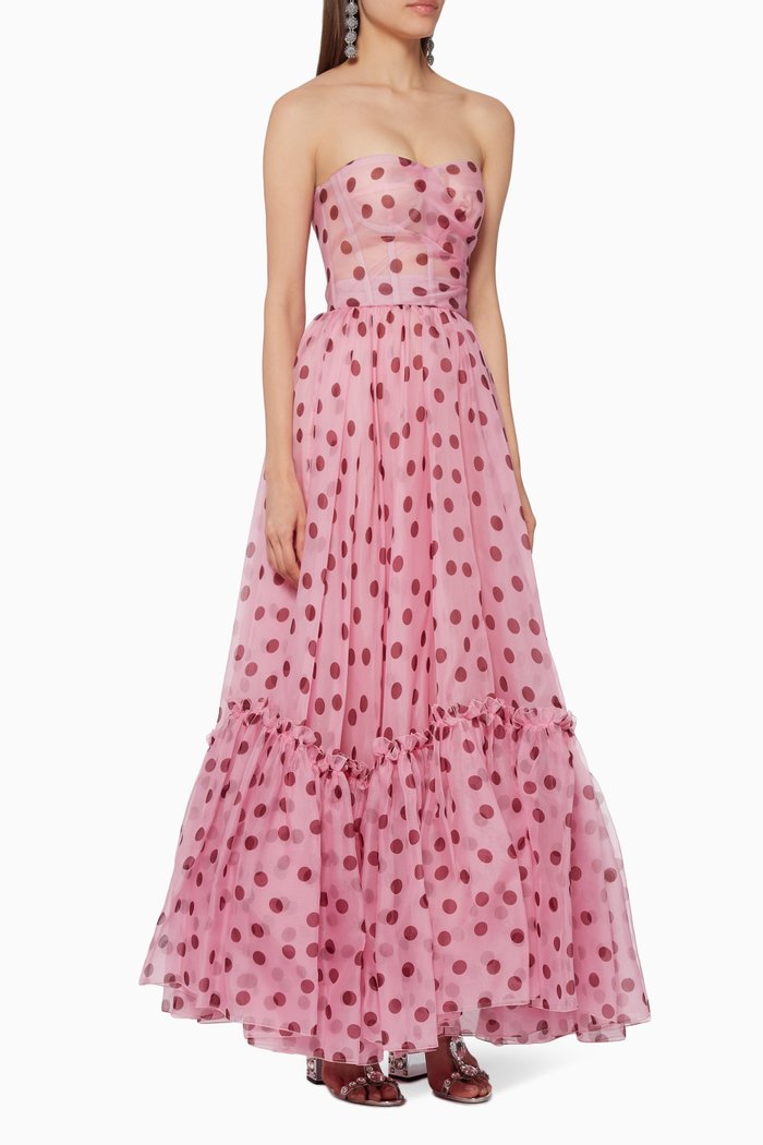 

Polka Dot Silk Strapless Gown, Pink