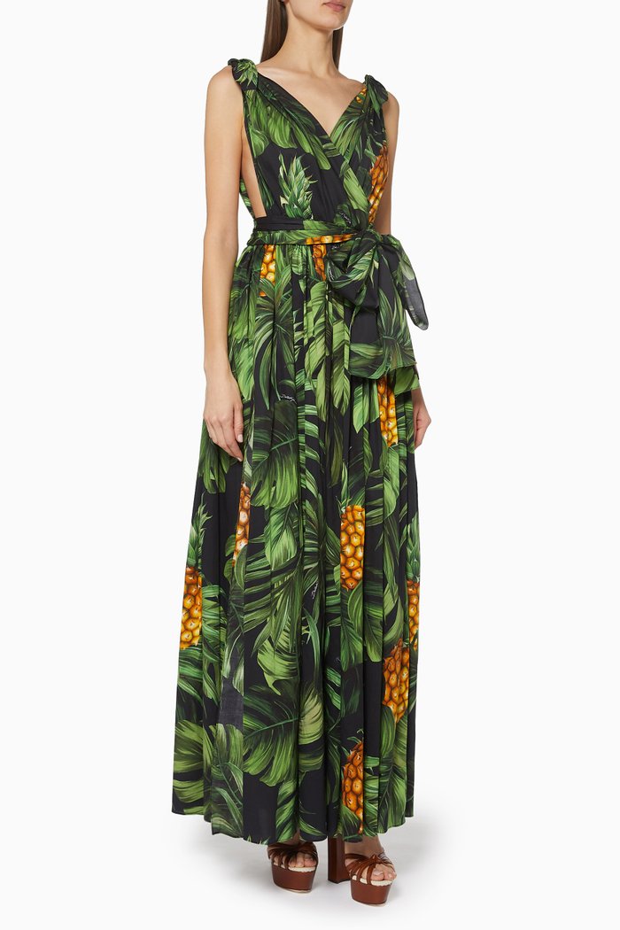 

Tropical Pineapple Cotton Poplin Dress, Black