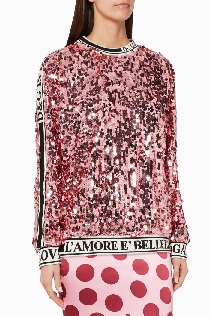 

Sequinned Logo Trim Sweatshirt, Pink
